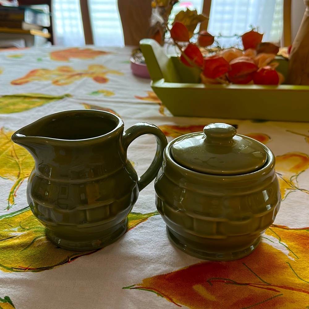 Longaberger Sage cream and sugar.  Made in the USA.